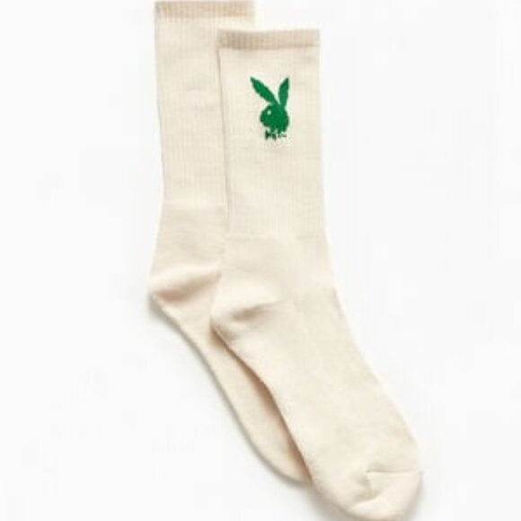 NWT White and Green Playboy Crew Socks - Picture 5 of 6